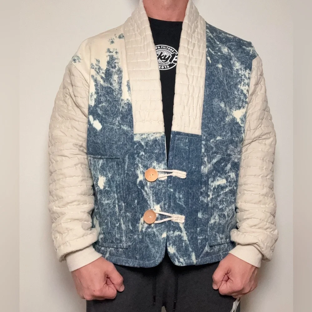 Custom Kimono Style Acid Wash Bleached Jean Denim Jacket - Picture 1 of 12